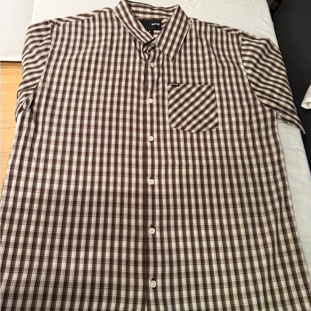 Hurley Men's Checkered Brown Button Down Shirt